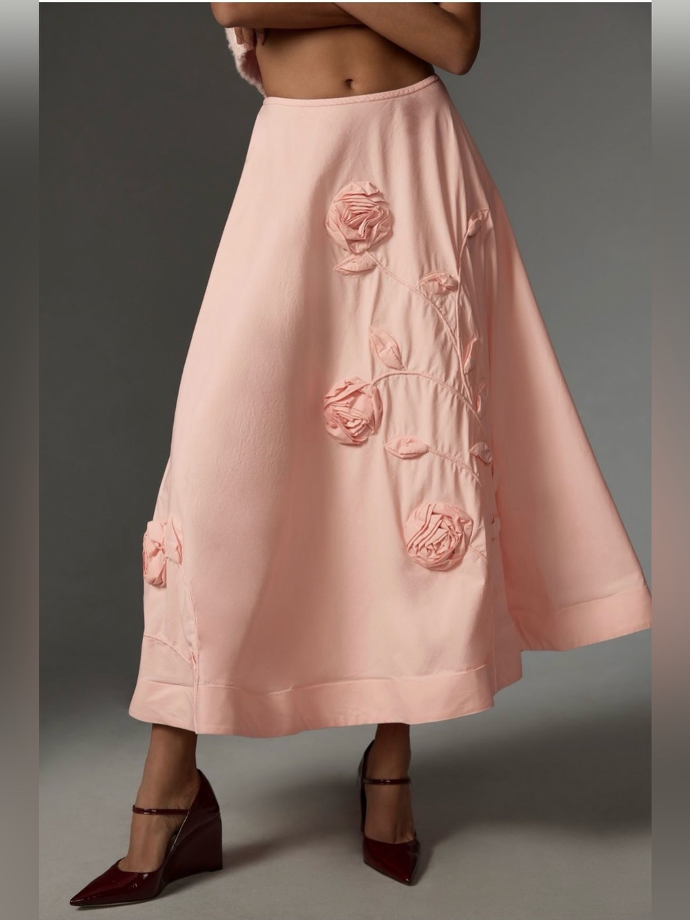 Pink 3D Rose Maxi Skirt - Large